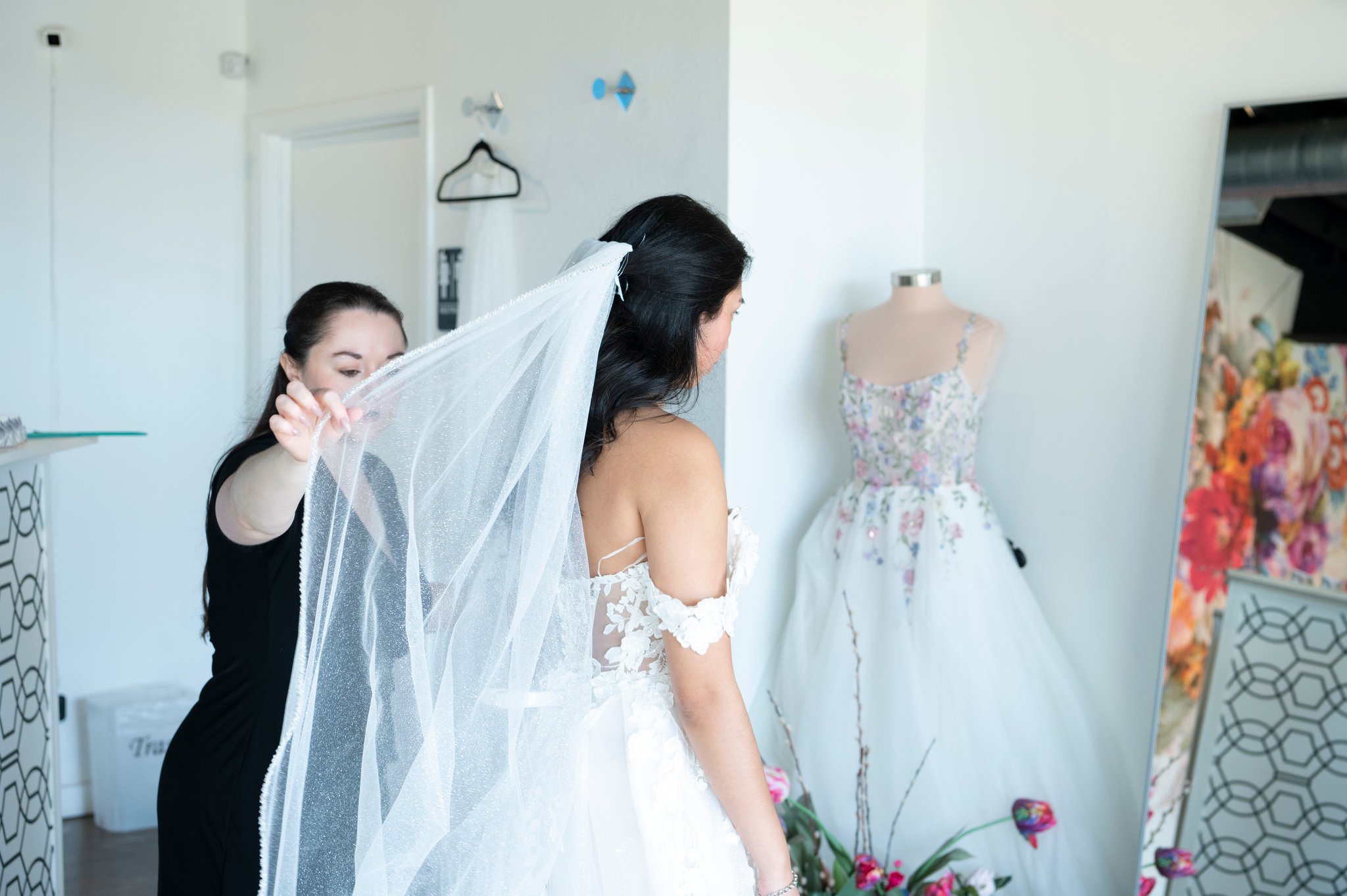 Bride in a private suite during her bridal appointment at Bliss Bridal Salon