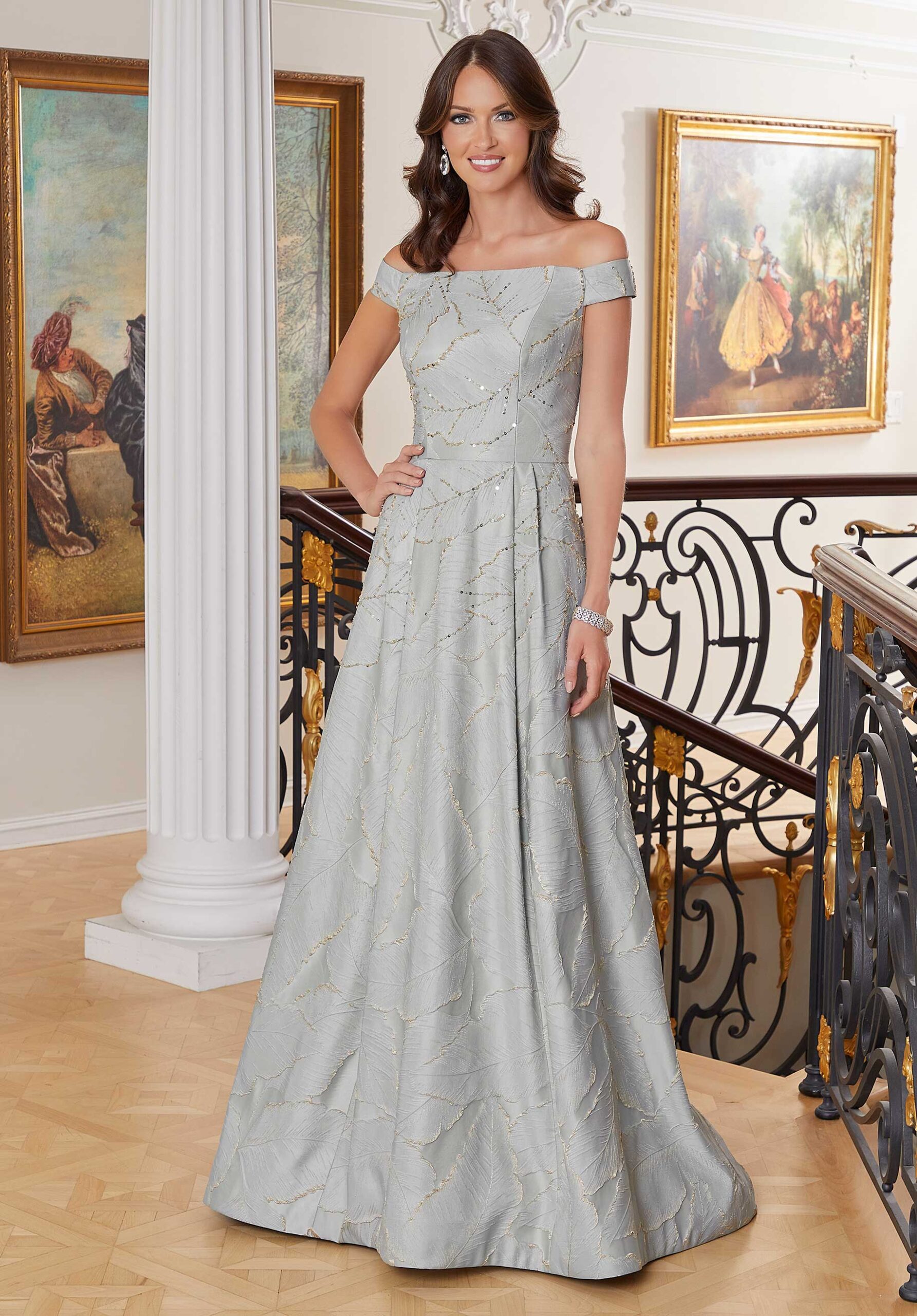 Mother of the bride formal gown shopping editorial image