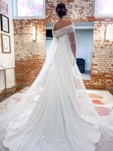 A stunning wedding dress at Bliss Bridal Salon.