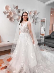 A stunning wedding dress at Bliss Bridal Salon.