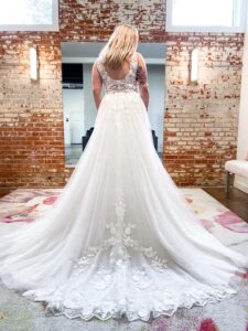 A stunning plus size wedding dress at Bliss Bridal Salon.