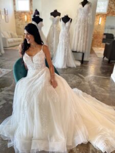 Beaded Lace Horsehair A-line Wedding Dress Tulle Fort Worth Bridal Shop Haley Mai Bridal