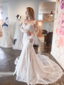 Morilee 2401 glitter tulle fit n flare mermaid long sleeve wedding dress