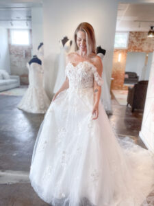 Morilee 2406 Divina 3-D floral applique beaded lace a-line ballgown wedding dress off the shoulder
