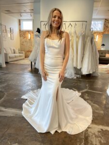 Justin Alexander 88264 Elliot wedding dress soft satin with slit sheath bridal gown