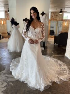 Justin Alexander 88273 Emmett wedding dress with lace sleeves al-line in fort worth bridal shop