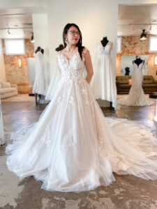 Morilee 2476 Fiorenza wedding dress glitter tulle 3-D floral applique A-line