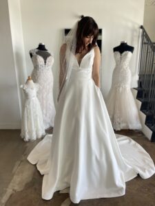 Justin Alexander 88290 clean and classic wedding dress a-line with pockets in fort worth bridal shop