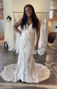 Stella York 6933 wedding dress illusion back lace applique sheath dress with jersey lining