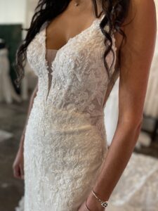 Martina Liana 1305 Beaded wedding dress with intricate lace details and long train in fort worth bridal shop