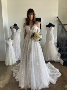 Martina Liana 1321 lace off the shoulder wedding dress in fort worth bridal shop
