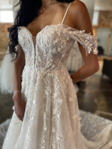 Martina Liana 1321 3-D floral lace applique deep plunge a-line wedding dress in fort worth bridal shop