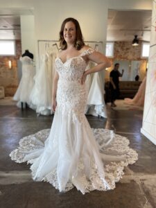 Haley Mai Bridal Lace off the shoulder scalloped train wedding dress