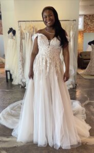 Haley Mai Bridal sequin beaded lace off the shoulder a-line wedding dress