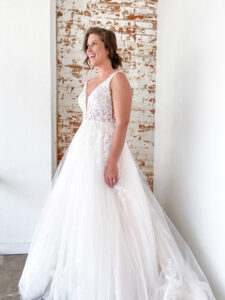 Stella York 7194 deep lunge v neck lace ballgown wedding dress